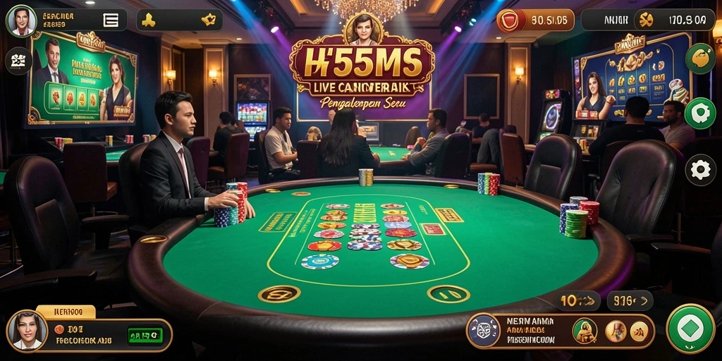Screenshot gameplay 555F dengan dealer langsung di Live Casino.