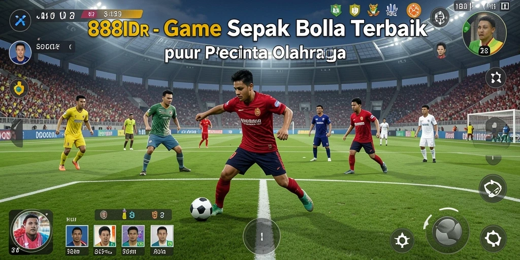 Screenshot gameplay menampilkan aksi seru dalam pertandingan sepak bola.