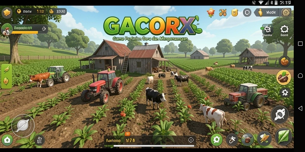 Tampilan gameplay menarik dari GACORX dengan kebun yang subur.