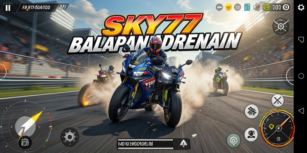 Tampilan gameplay SKY77 yang memikat dengan aksi balapan motor yang cepat.