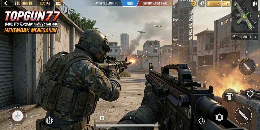 Tampilan gameplay yang mendebarkan dalam pertempuran FPS.